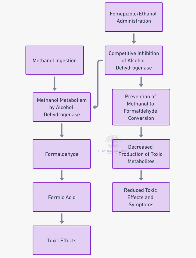 Fomepizole mechanism of action in Methanol Poisoning