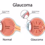 Glaucoma Illustration showing open-angle glaucoma eye anatomy in cartoon style