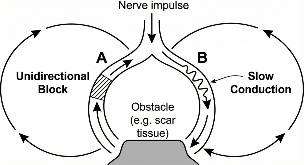 unidirectional block - reentry