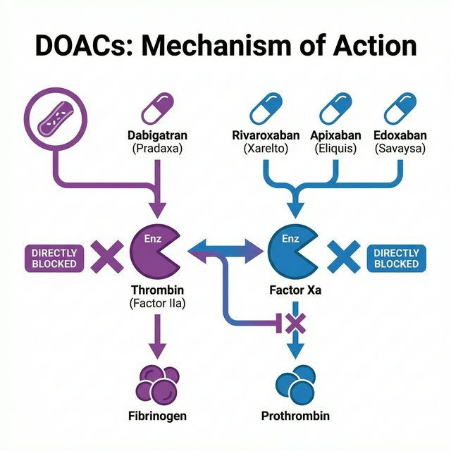 DOACs Mechanism of Action - Direct inhibition of Thrombin and Factor Xa