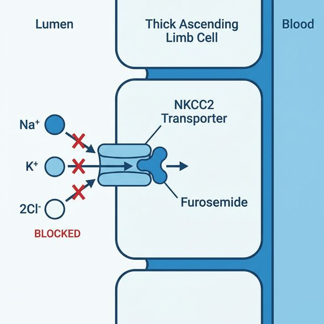 Loop Diuretic Mechanism - Furosemide Blocking NKCC2 Transporter