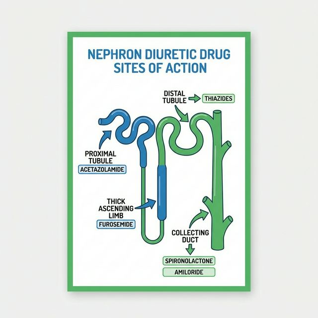Nephron Diuretic Drug Sites of Action - PCT, TAL, DCT, Collecting Duct